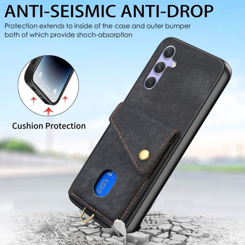 Cover Samsung Galaxy A17 4g / 5g Telefon Etui Ruskindseffekt Med Kortholder Og Snor