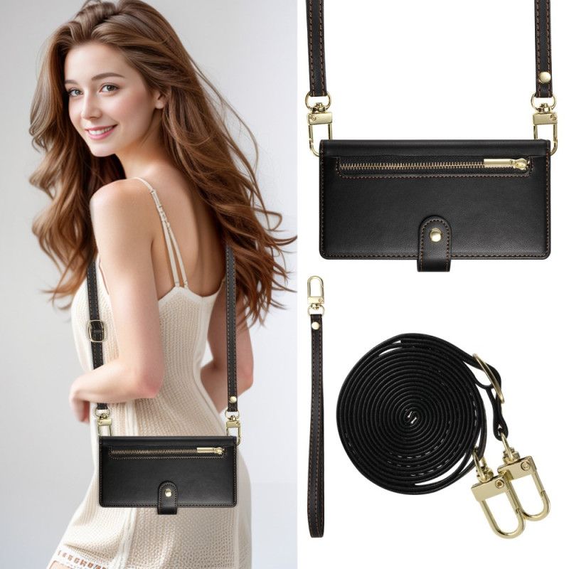 Flip Cover Samsung Galaxy A17 4g / 5g Pung Med Lynlåslomme Og Stropper