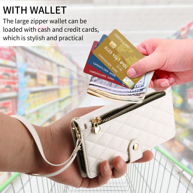 Flip Cover Samsung Galaxy A17 4g / 5g Quiltet Med Rem Og Skulderrem