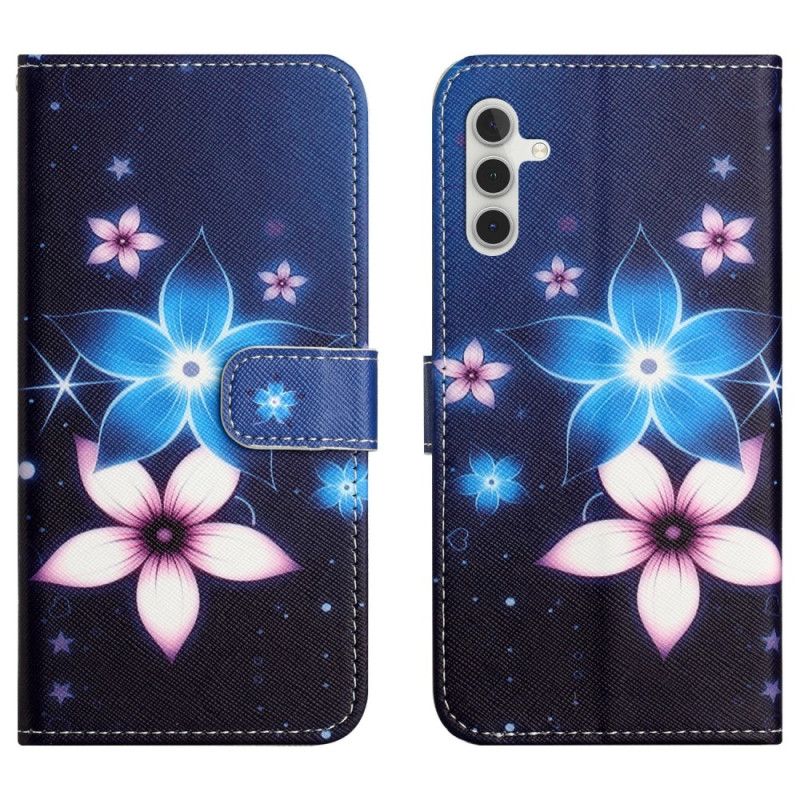 Læder Cover Samsung Galaxy A17 4g / 5g Telefon Etui Blå Blomster