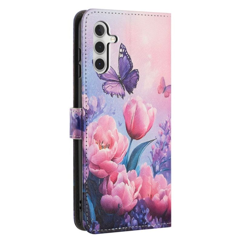 Læder Cover Samsung Galaxy A17 4g / 5g Telefon Etui Blomsterdekoration