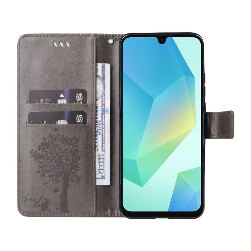 Læder Cover Samsung Galaxy A17 4g / 5g Telefon Etui Kat Og Træ