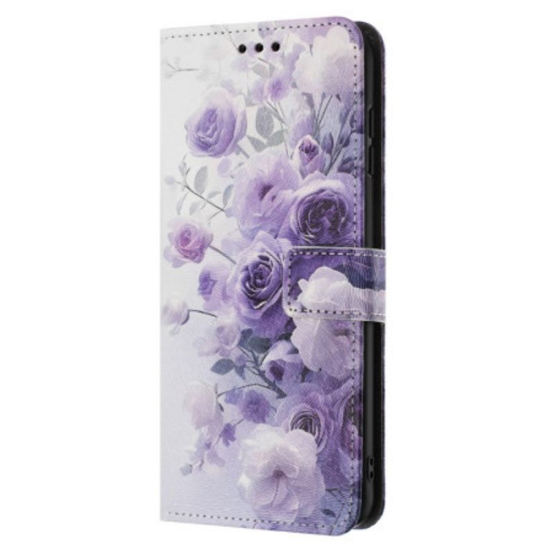 Læder Cover Samsung Galaxy A17 4g / 5g Telefon Etui Lilla Roser