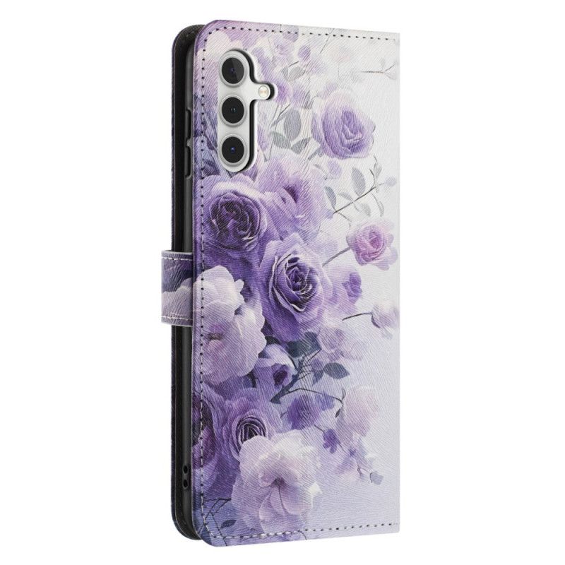 Læder Cover Samsung Galaxy A17 4g / 5g Telefon Etui Lilla Roser