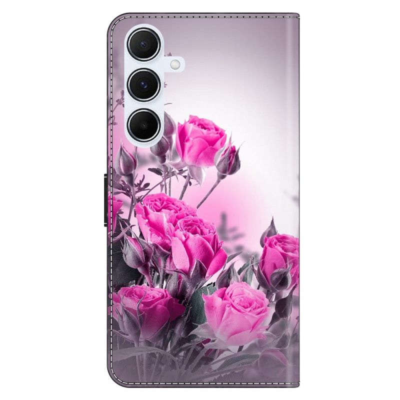 Læder Cover Samsung Galaxy A17 4g / 5g Telefon Etui Marker Med Lilla Blomster
