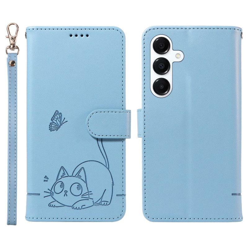 Læder Cover Samsung Galaxy A17 4g / 5g Telefon Etui Rem Med Kattedesign