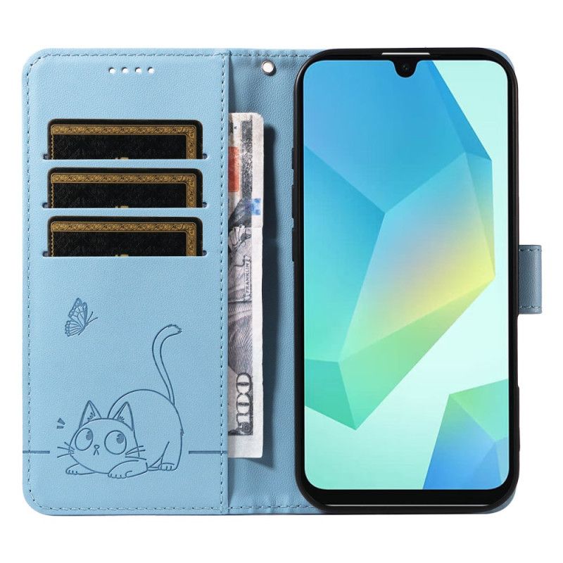Læder Cover Samsung Galaxy A17 4g / 5g Telefon Etui Rem Med Kattedesign