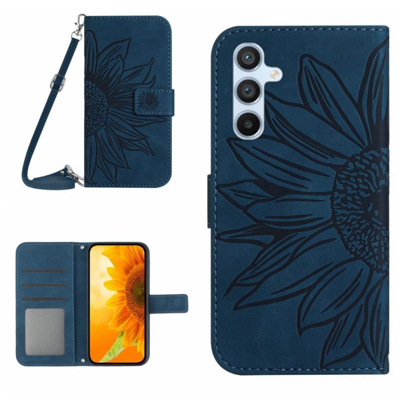 Læder Cover Samsung Galaxy A17 4g / 5g Telefon Etui Skuldertaske Med Solsikkeprint