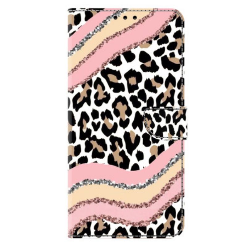 Læder Cover Samsung Galaxy A17 4g / 5g Telefon Etui Stribet Leopardmønster