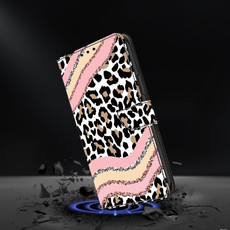 Læder Cover Samsung Galaxy A17 4g / 5g Telefon Etui Stribet Leopardmønster