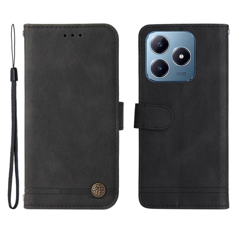 Læder Cover Realme Note 60 Dekorativ Nitte Med Ruskindseffekt