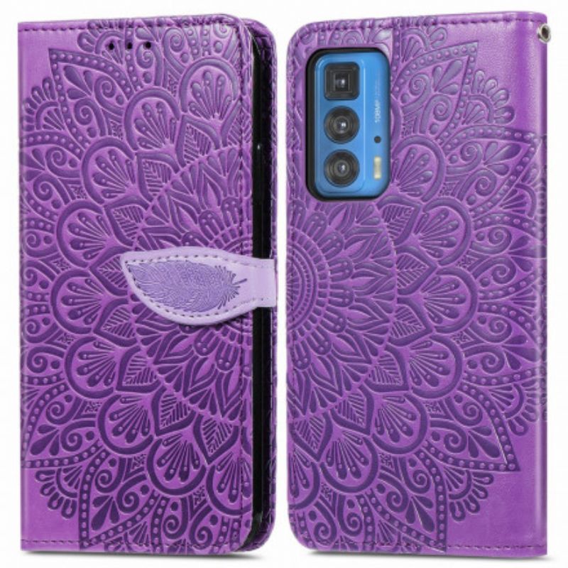 Læder Cover Motorola Edge 20 Pro Telefon Etui Feather Mandala