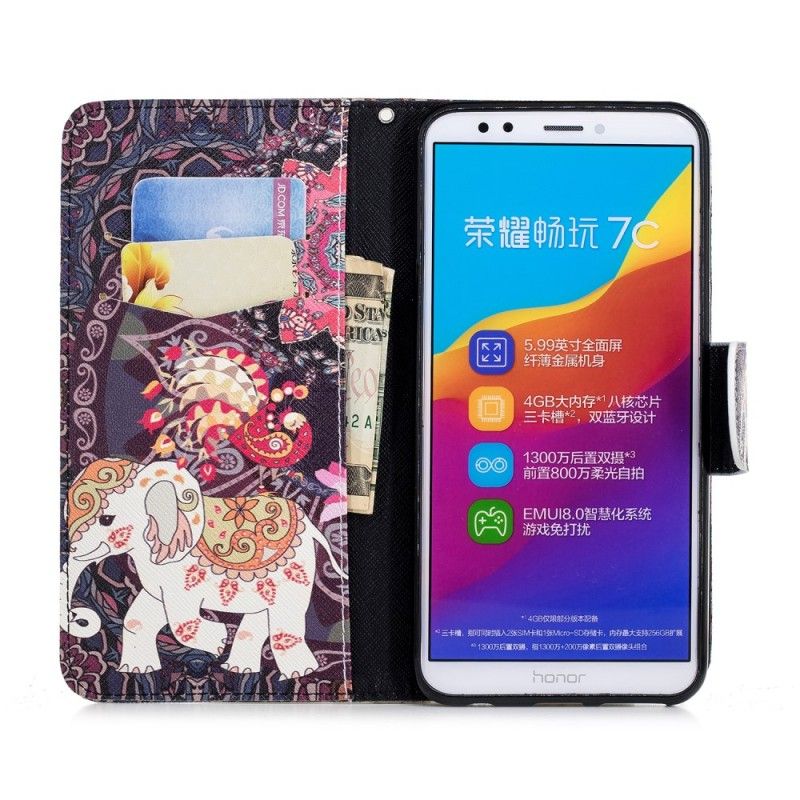 Flip Cover Honor 7C Etnisk Elefantmandala