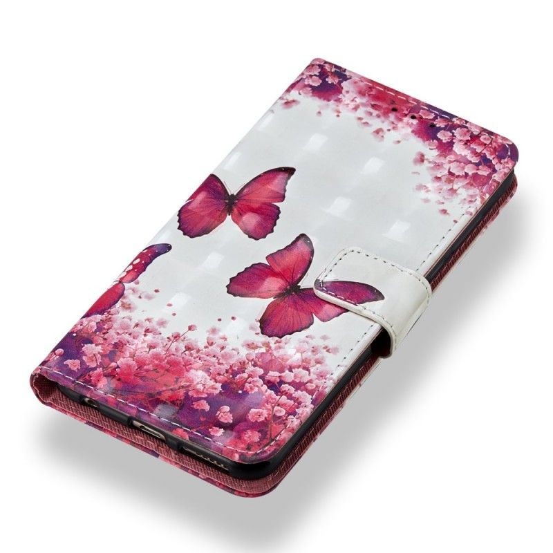 Flip Cover Honor 7C Mobilcover 3D Røde Sommerfugle