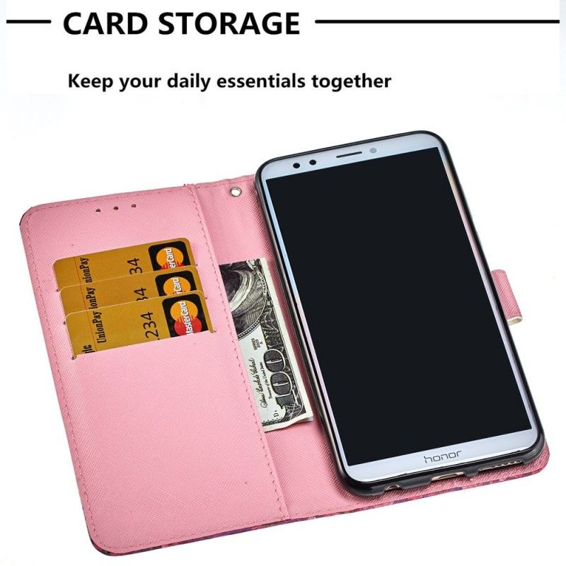 Flip Cover Honor 7C Mobilcover 3D Røde Sommerfugle