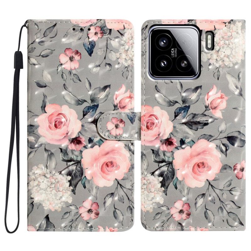Flip Cover Til Xiaomi 15 3d-blomster