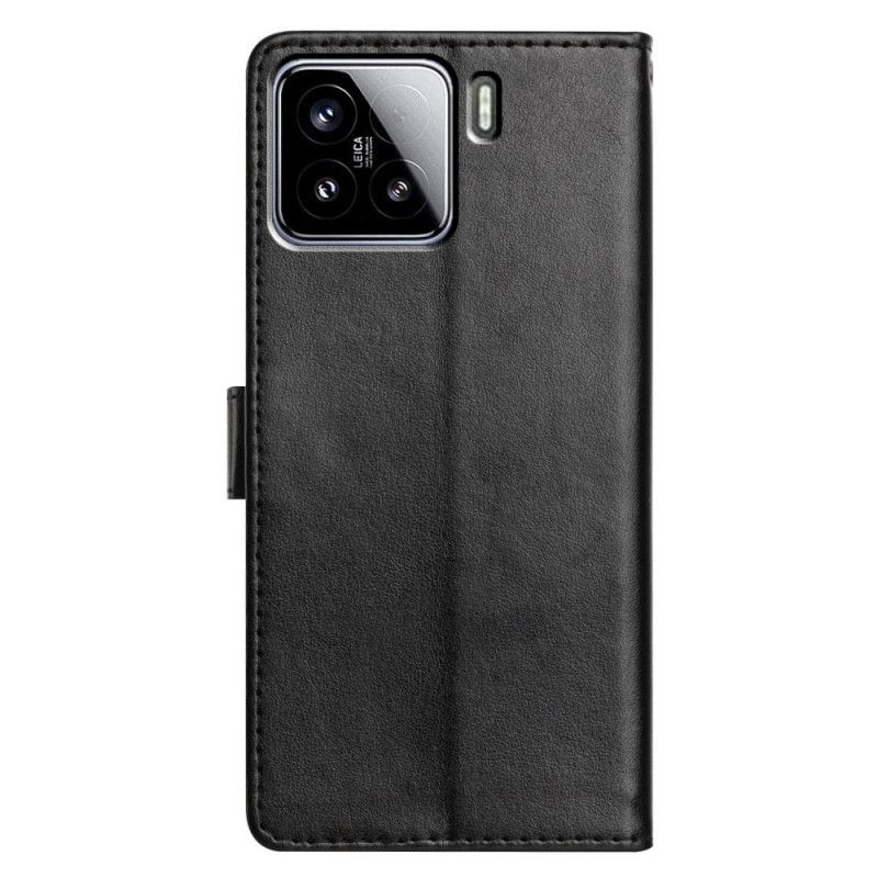 Flip Cover Til Xiaomi 15 Almindelig Læderrem