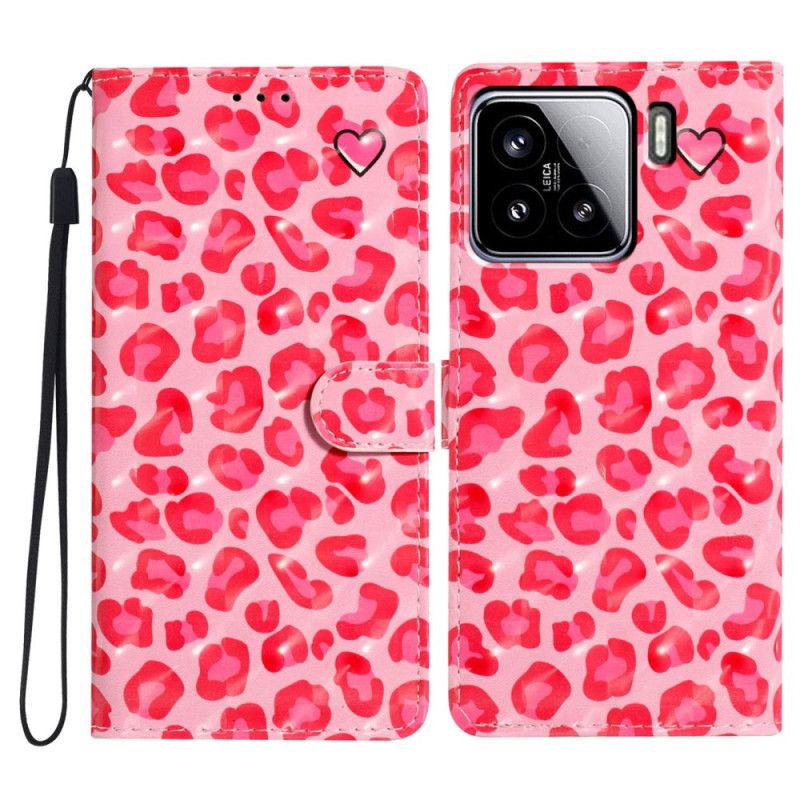 Flip Cover Xiaomi 15 3d-lyserødt Leopardmønster