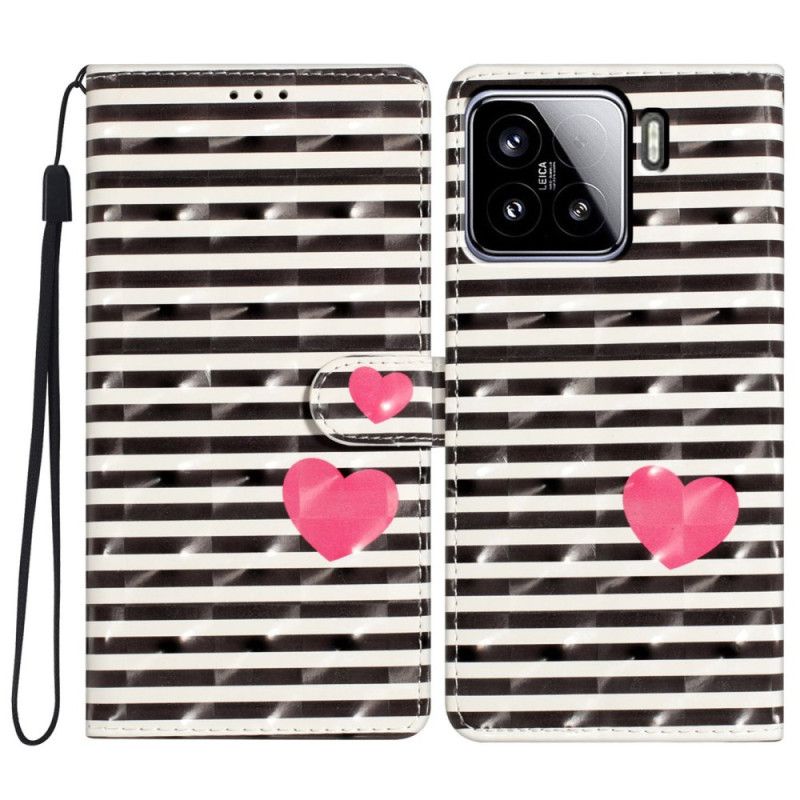 Flip Cover Xiaomi 15 3d-striber Og Hjerter