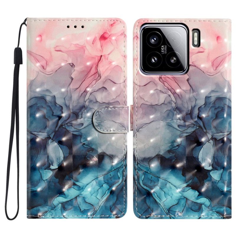 Flip Cover Xiaomi 15 Lyserød Og Blå Marmor