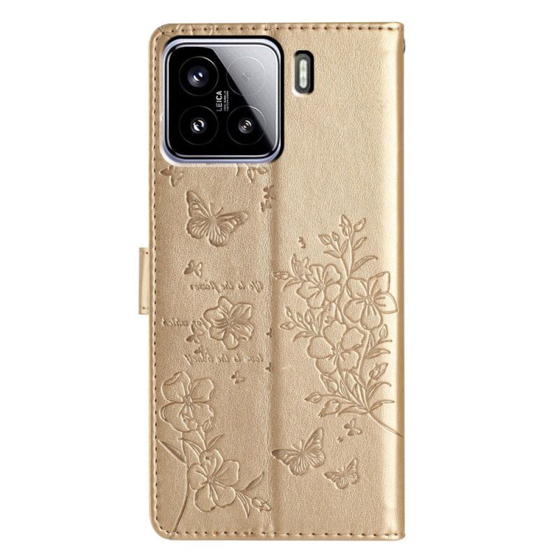 Flip Cover Xiaomi 15 Sommerfugle Og Blomster
