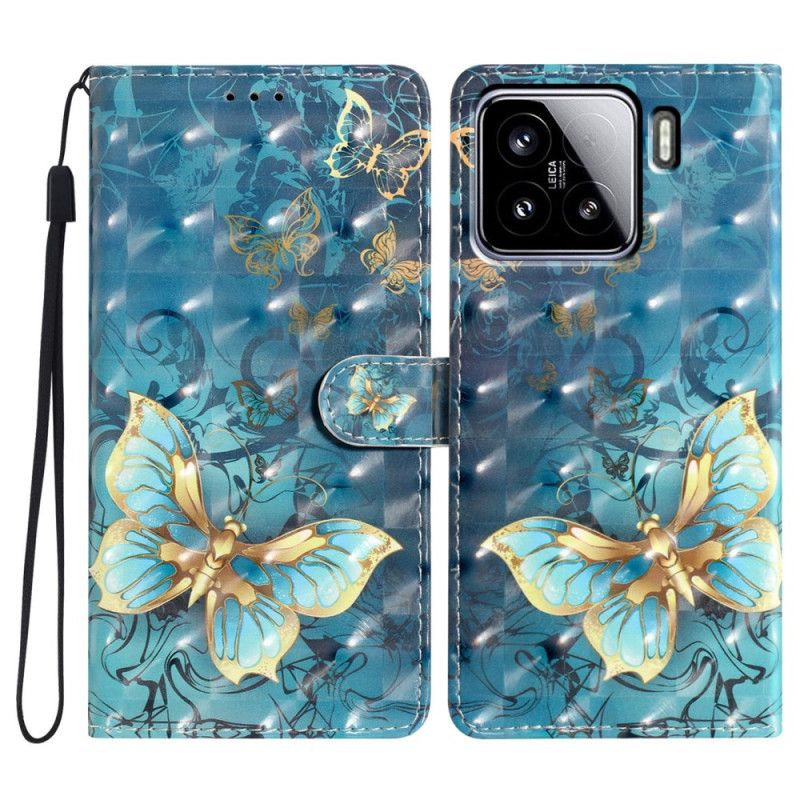 Læder Cover Xiaomi 15 Telefon Etui 3d-sommerfugle