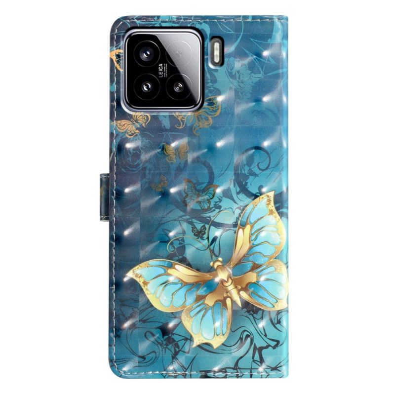 Læder Cover Xiaomi 15 Telefon Etui 3d-sommerfugle