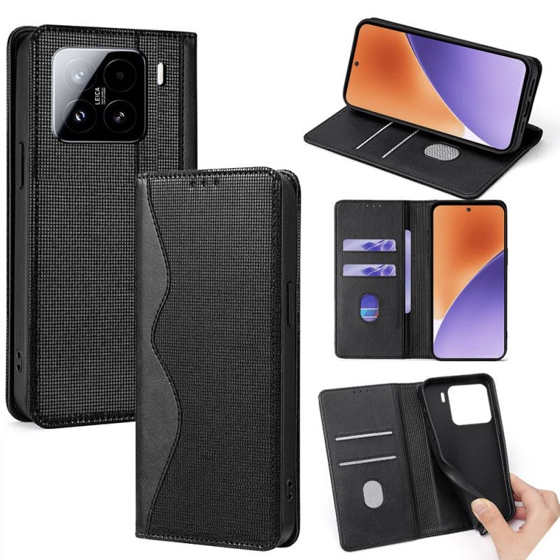 Læder Cover Xiaomi 15 Telefon Etui Bølget Design