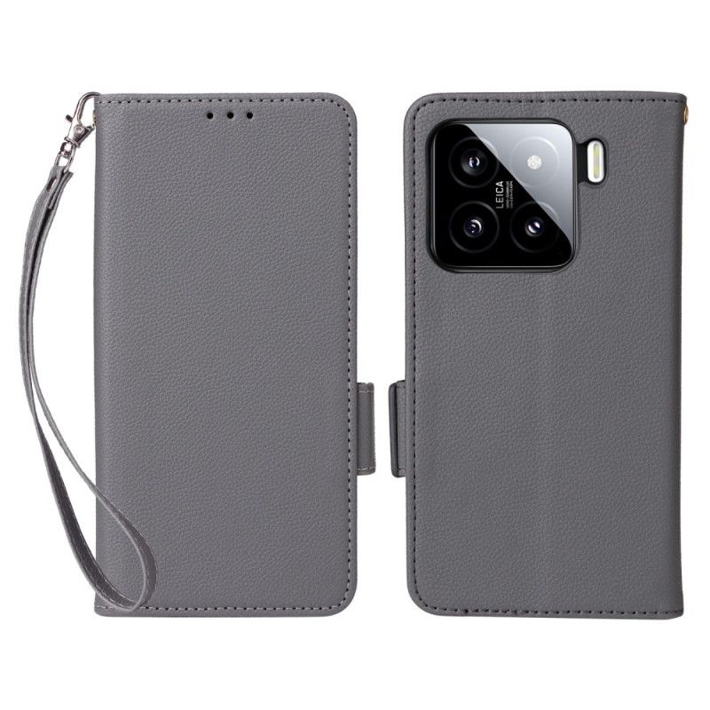 Læder Cover Xiaomi 15 Telefon Etui Litchi Kunstlæder Med Rem