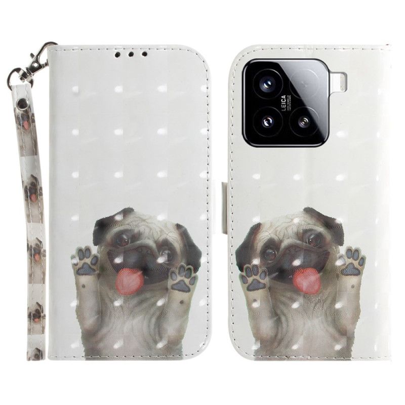 Læder Cover Xiaomi 15 Telefon Etui Snor Med Mopsmønster