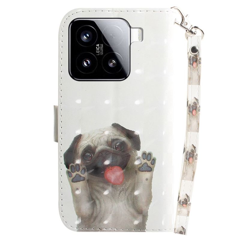 Læder Cover Xiaomi 15 Telefon Etui Snor Med Mopsmønster