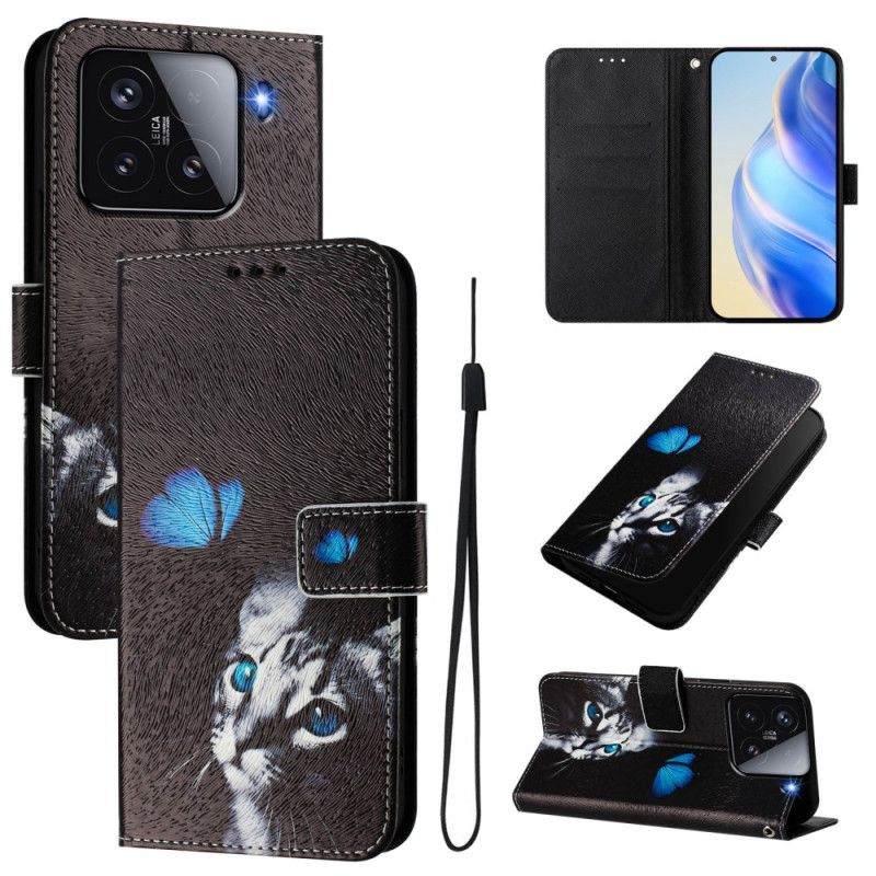 Læder Cover Xiaomi 15 Telefon Etui Sommerfugl Og Kat