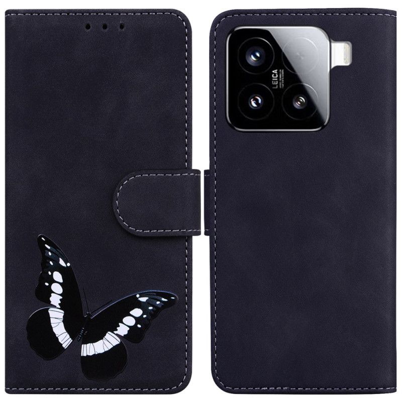 Læder Cover Xiaomi 15 Telefon Etui Sommerfuglemønster