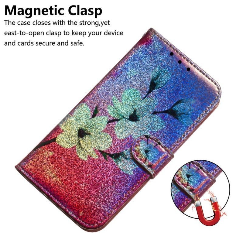 Flip Cover Læder Honor 8S Glitter Blomster Original