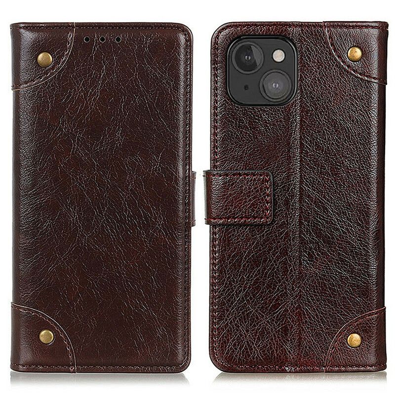 Læder Cover iPhone 13 Mini Style Nappa Læder Vintage Nitter