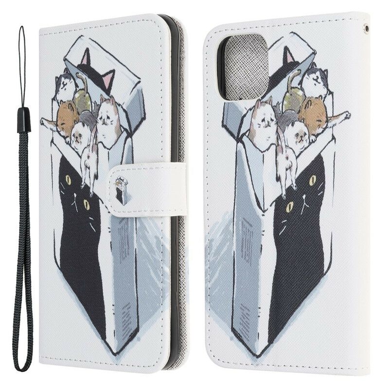 Læder Cover iPhone 13 Mini Telefon Etui Levering Thong Cats