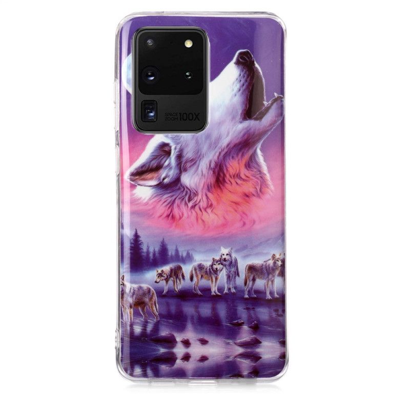 Cover Samsung Galaxy S20 Ultra Hvid Fluorescerende Ulveserie