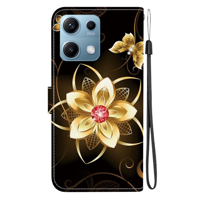 Flip Cover Til Xiaomi Redmi Note 14s Guldblomstermønster