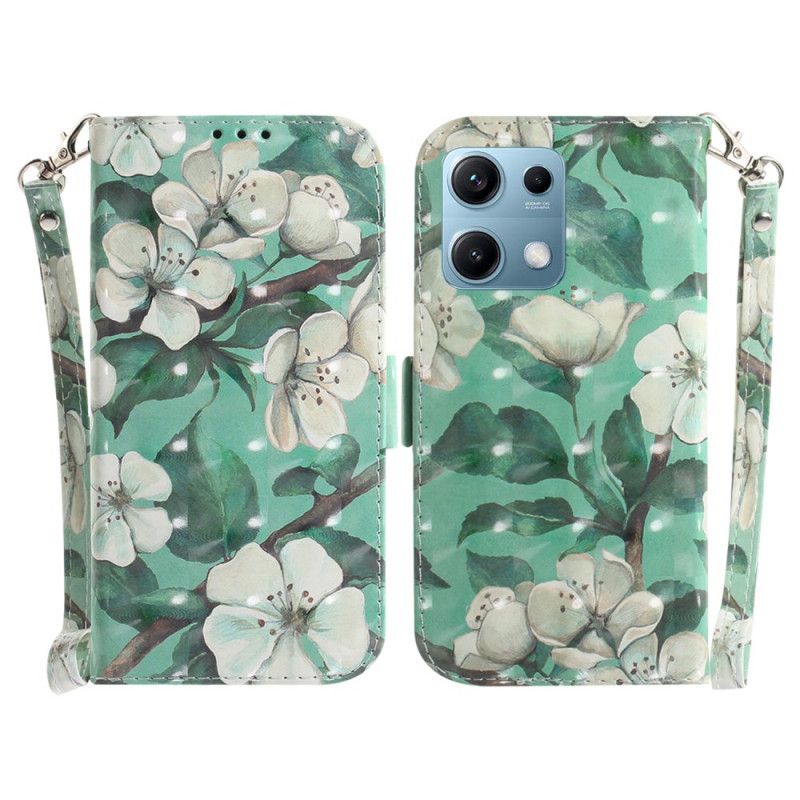 Flip Cover Xiaomi Redmi Note 14s Hvide Blomster Med Snor