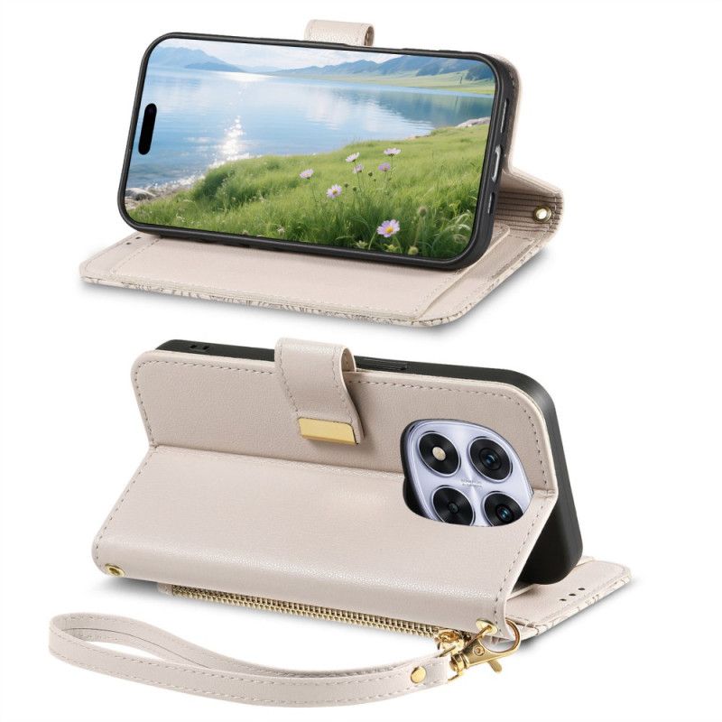 Flip Cover Til Xiaomi Redmi Note 15 Pro Plus 5g Blomstermønster Og Lynlåslomme