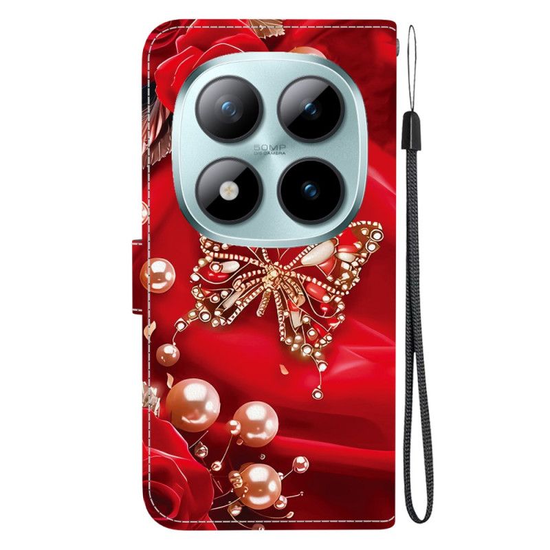 Flip Cover Xiaomi Redmi Note 15 Pro Plus 5g Rød Perlesommerfugl