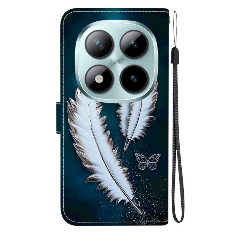 Læder Cover Xiaomi Redmi Note 15 Pro Plus 5g Telefon Etui Hvide Fjer