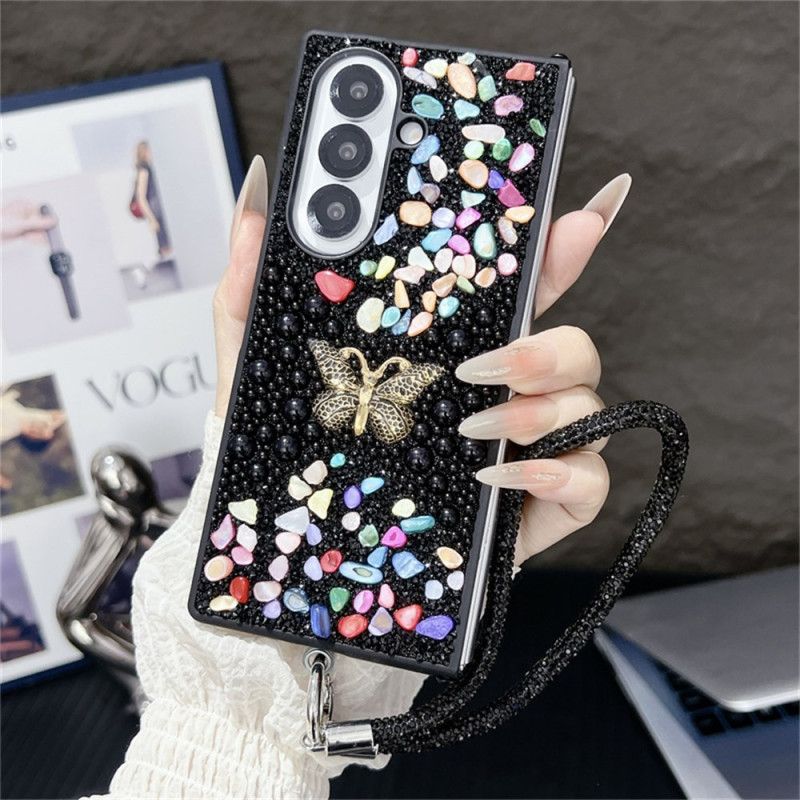 Cover Samsung Galaxy Z Fold 7 Rhinstenssommerfugl Med Rem