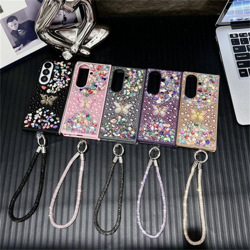 Cover Samsung Galaxy Z Fold 7 Rhinstenssommerfugl Med Rem