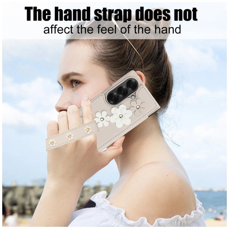 Cover Samsung Galaxy Z Fold 7 Telefon Etui Kortholder Og Stativ Med 3d-blomstermotiv