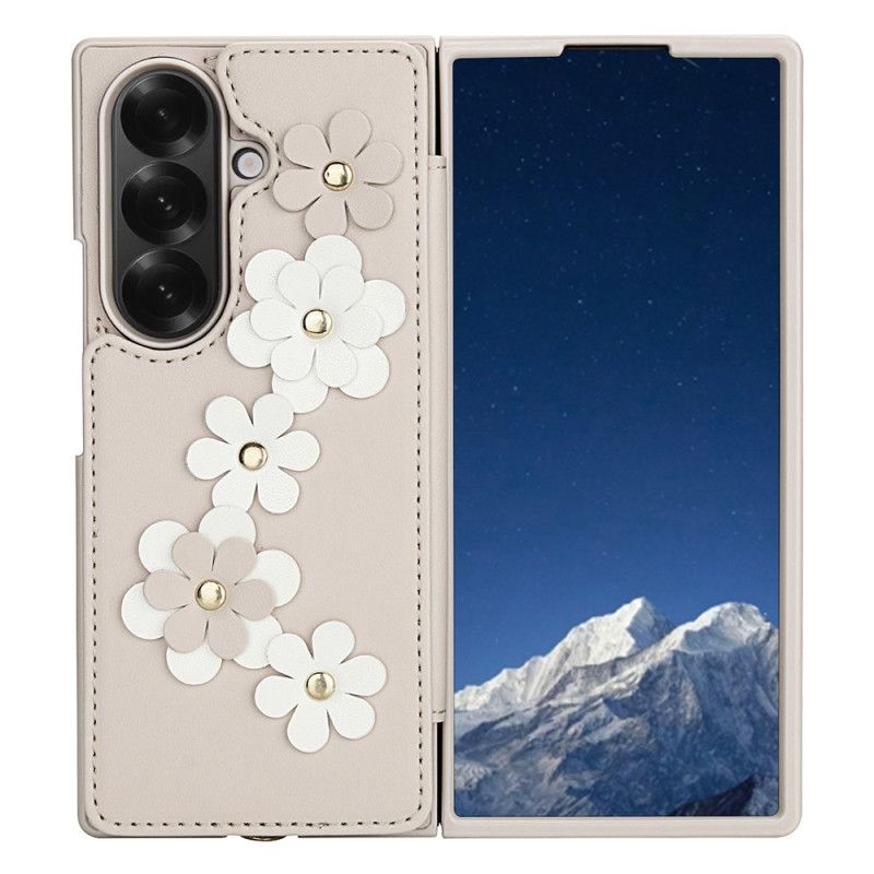 Cover Samsung Galaxy Z Fold 7 Telefon Etui Kortholder Og Stativ Med 3d-blomstermotiv
