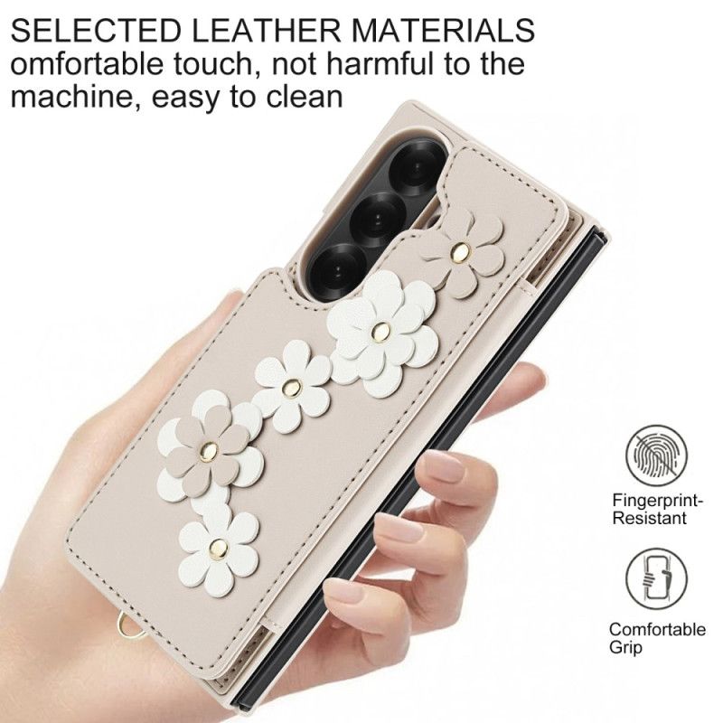 Cover Samsung Galaxy Z Fold 7 Telefon Etui Kortholder Og Stativ Med 3d-blomstermotiv