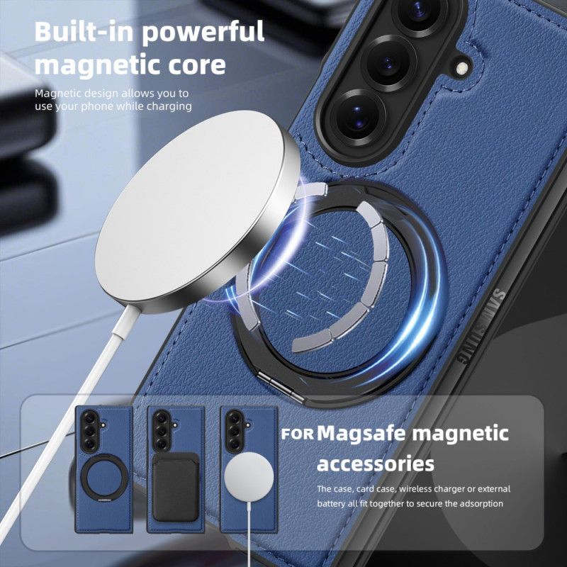 Cover Samsung Galaxy Z Fold 7 Telefon Etui Magsafe-kompatibel Lædereffekt Med Roterende Ringholder