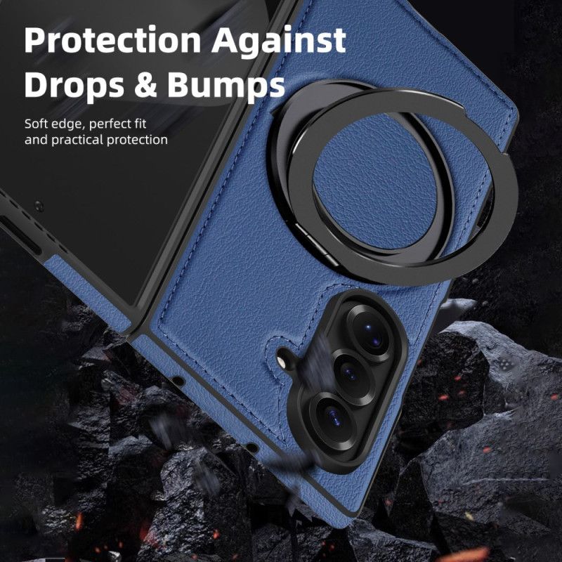 Cover Samsung Galaxy Z Fold 7 Telefon Etui Magsafe-kompatibel Lædereffekt Med Roterende Ringholder