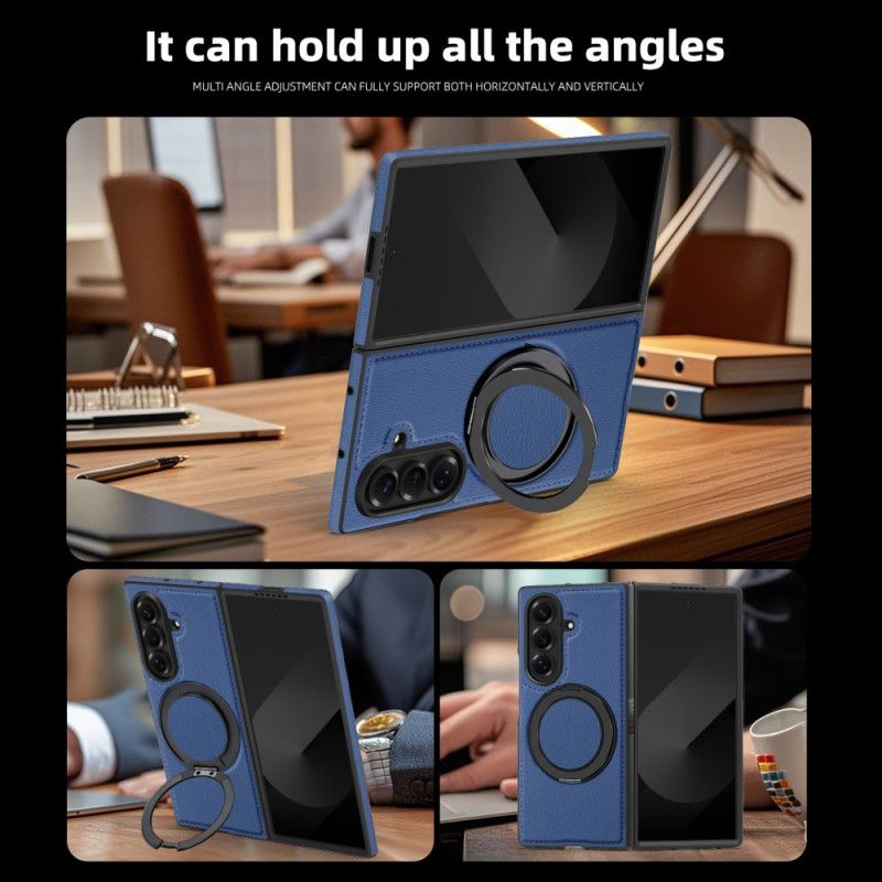 Cover Samsung Galaxy Z Fold 7 Telefon Etui Magsafe-kompatibel Lædereffekt Med Roterende Ringholder